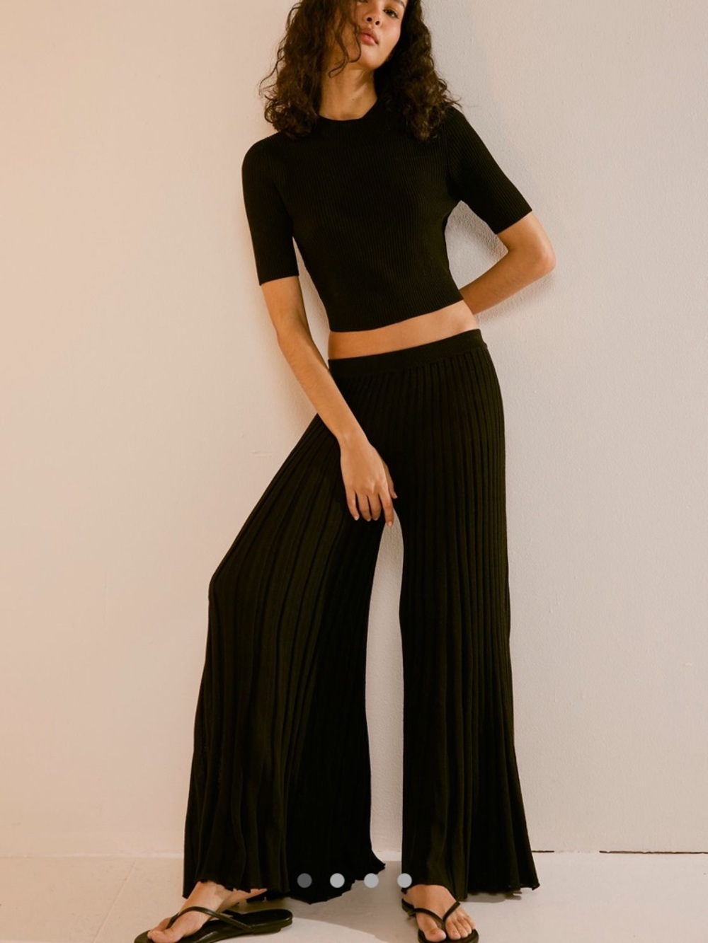 Free People Alora Sweater Set Pants Shirt Pleated Ribbed Cropped Beach